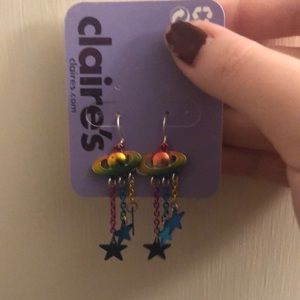 Rainbow Planet and Stars Celestial Dangle Earrings